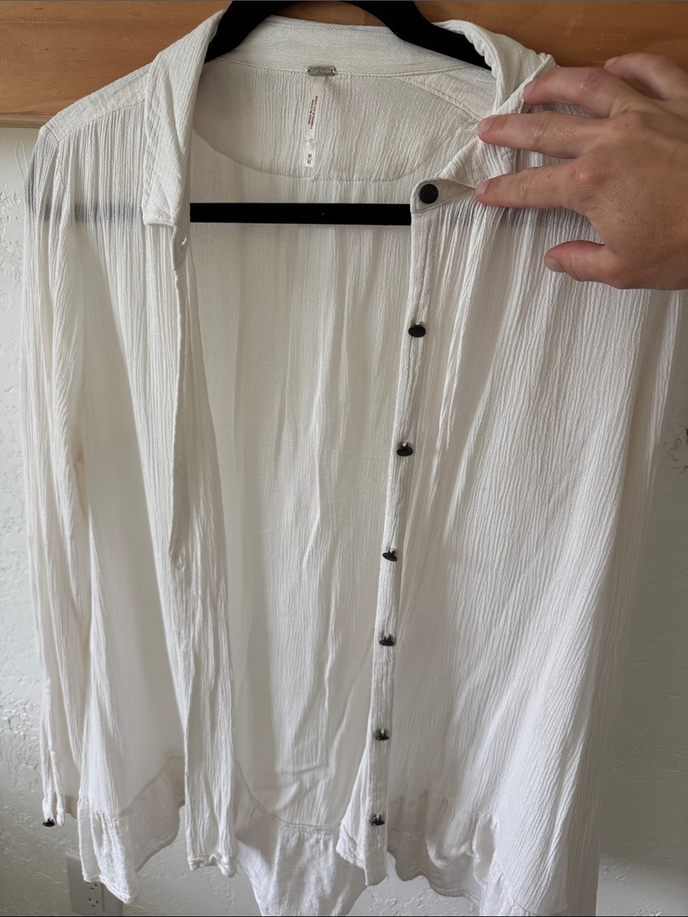 Free People White Crinkled Button-Down Shirt